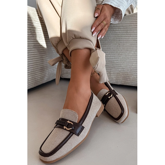 Dámske mokasíny Loafersy H8-515 hnedo-bežové - Evelora