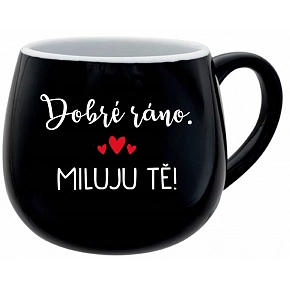 DOBRÉ RÁNO. MILUJEM ŤA! - čierny keramický hrnček 300 ml