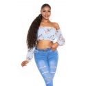 Dámsky sexy volánikový top Carmen T80149 Ružová s kvetinovým vzorom - Style fashion