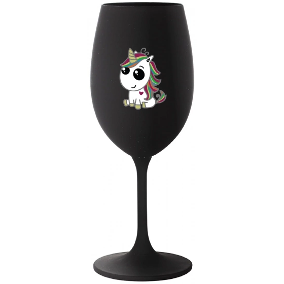 DÚHOVÝ JEDNOROŽEC - čierna pohár na víno 350 ml