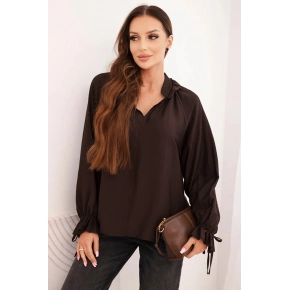 Dámska blúza z viskózy tmavo hnedá - FPrice