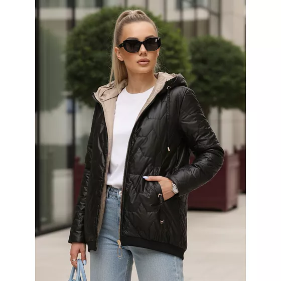 Kurtka damska pikowana z kapturem czarna FashionStreet TY5546