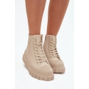 Dámske zateplené členkové tenisky na platforme SS274535 Svetlo béžová - Big Star