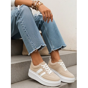 Sneakersy damskie skórzane na platformie beżowe FashionStreet ZY1378