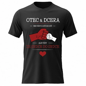 Pánské bavlněné tričko s potiskem - OTEC & DCERA - černé