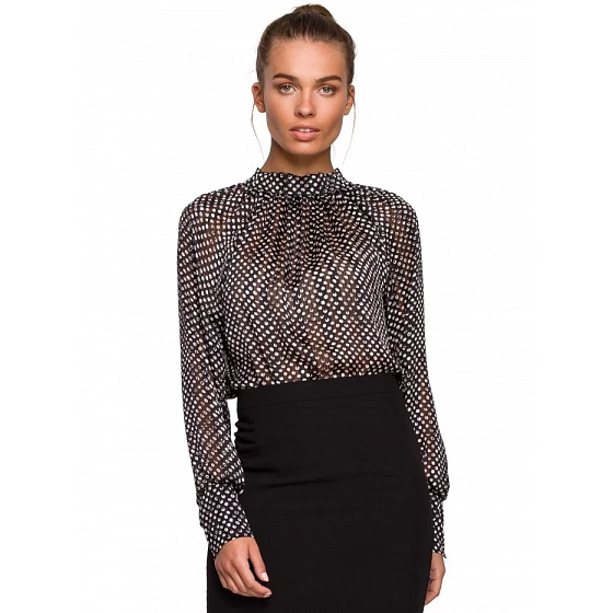 Dámska šifónová blúzka S235 - model 1 čierno-biela - Stylove