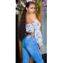 Dámsky sexy volánikový top Carmen T80149 Ružová s kvetinovým vzorom - Style fashion