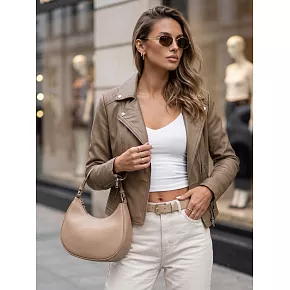 Kurtka damska skórzana ramoneska beżowa FashionStreet TY5712