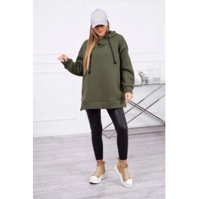 Dámska zateplená mikina s kapucňou 9380 Khaki zelená - K-Fashion Dámska zateplená mikina s kapucňou 9380 Khaki zelená - K-Fashion