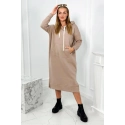 Dlhé šaty s kapucňou 9623 Tmavo béžová - K-Fashion