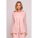 Dámske sako s čipkovými rukávmi M865 Púder ružová - MOE