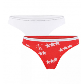 Dámske tangá 2pack QD3788E - W5H - Červená, biela - Calvin Klein