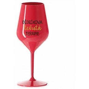 DĚDEČKOVA TEKUTÁ TERAPIE - červená nerozbitná sklenice na víno 470 ml