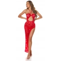 Dámske sexi krajkové šaty s výstrihom 0000K20862 Červená - Koucla