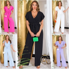 Dámsky overal so širokými nohavicami a opaskom na zaviazanie 0000OV07814 Biela - Koucla