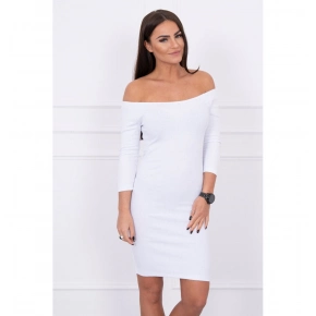 Dámske mini vrúbkované šaty 8974 Biela - K-Fashion