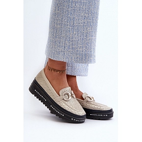 Lesklé kožené dámske mokasíny LR750 zlaté - S.Barski