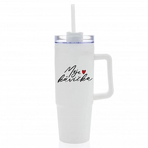 MOJE KÁVIČKA - bílý cestovní termohrnek s průhledným víčkem 900 ml