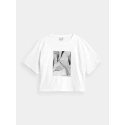 Dámsky crop top s potlačou H4Z21-TSD029 10S Biela s čiernou - 4F