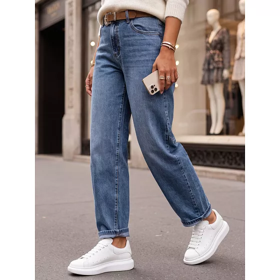 Jeansy damskie balloon fit z paskiem niebieskie FashionStreet UY3128