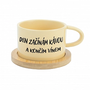 DEN ZAČÍNÁM KÁVOU A KONČÍM VÍNEM - žlutý hrníček makronka 200 ml