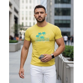 T-shirt męski z nadrukiem klasyczny żółty FashionStreet NX5020R