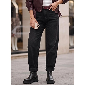 Jeansy damskie balloon fit z paskiem czarne FashionStreet UY3130