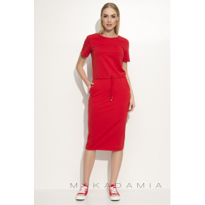Dámske šaty na denné nosenie so zaväzovaním v páse červené - Makadamia