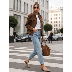 Kurtka damska zamszowa bomberka kamelowa FashionStreet TY5578