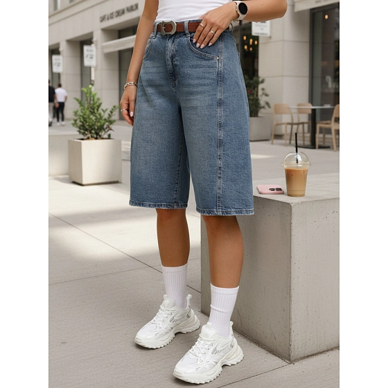 Spodenki damskie jeansowe z paskiem bermudy niebieskie FashionStreet SY0546