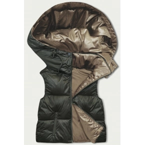 Krátka dámska vesta v khaki s kapucňou (B8156-11) - Goodlooking