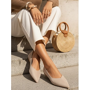 Baleriny damskie zamszowe z noskiem w szpic beżowe FashionStreet ZY1426