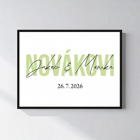 Personalizovaný magický fotoobraz v rámu - čtverec 30x40 - jména novomanželů 