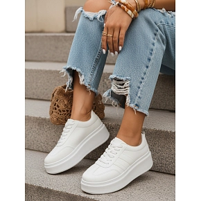 Sneakersy damskie skórzane na platformie białe FashionStreet ZY1376