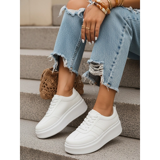 Sneakersy damskie skórzane na platformie białe FashionStreet ZY1376
