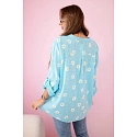 Ľanová blúzka s kvetinovým vzorom 22062 modrá - Kesi