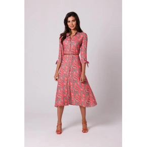 Dámske košeľové šaty na gombíky - model 1 B259 Tmavo oranžová so zelenou vzor - BeWear