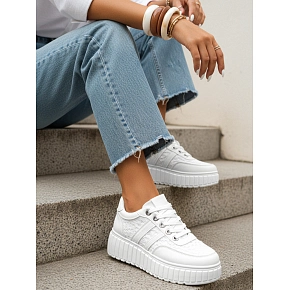 Sneakersy damskie skórzane na grubej platformie białe FashionStreet ZY1394