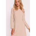 Dámske šaty s ozdobnými gombíkmi v páse S419 béžové - Stylove