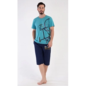 Pánské pyžamo bermudy Dominik mentolové - Vienetta Pánské pyžamo bermudy Dominik mentolové - Vienetta