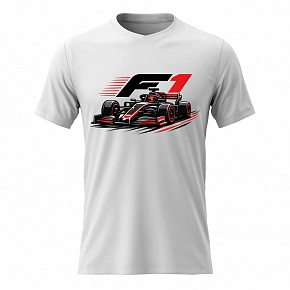 Pánské bavlněné tričko s potiskem - F1 - bílé Pánské bavlněné tričko s potiskem - F1 - bílé