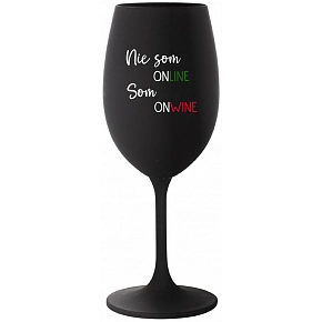 NIE SOM ONLINE SOM ONWINE - čierny pohár na víno 350 ml