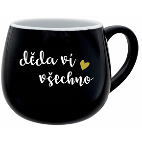 DĚDA VÍ VŠECHNO - černý keramický hrníček 300 ml