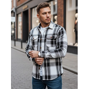 Koszula męska flanelowa w kratę czarno-biała FashionStreet DX2673