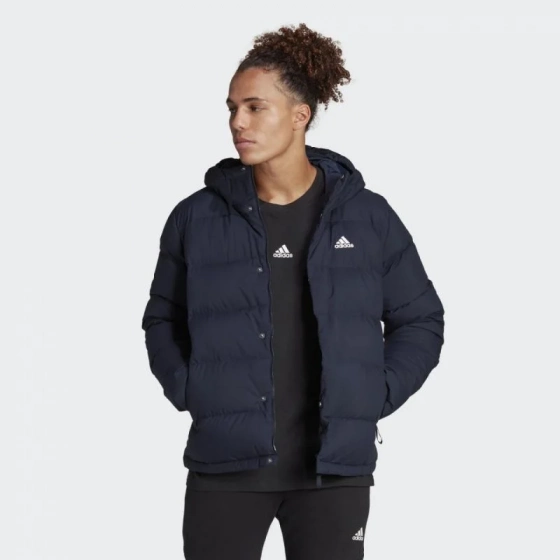 Pánska páperová bunda s kapucňou M HG8750 Tmavo modrá - Adidas