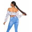 Dámsky sexy volánikový top Carmen T80149 Ružová s kvetinovým vzorom - Style fashion