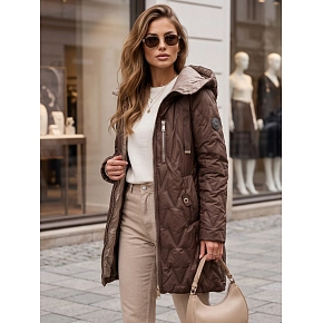 Kurtka damska przejściowa pikowana z kapturem brązowa FashionStreet TY5769