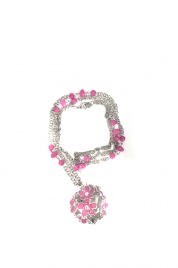 Dámský zdobený růžový náhrdelník  s květinkami - Gemini