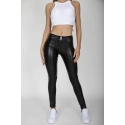 Dámske nohavice Hugz Black Faux Leather Mid Waist - HUGZJEANS