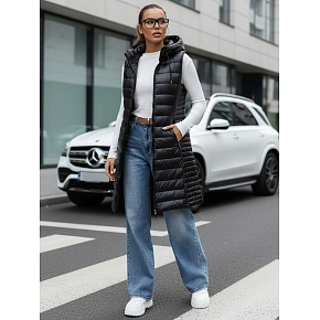 Kamizelka damska pikowana z kapturem czarna FashionStreet TY5255